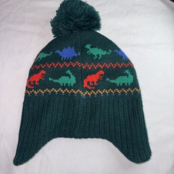 Winter Dinosaur Fleece Lined Beenie Kids Med Green - Picture 2 of 3